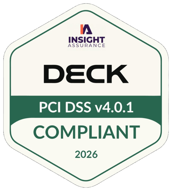 Deck PCI DSS v4.0.1 Compliant 2026, assessed by Insight Assurance